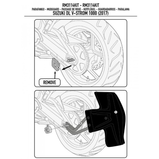 KAPPA FENDER MOUNT KRM01 KRM02 SUZUKI DL 1000 V-STROM (17-19) DL 1050 V-STROM XT / DE / SE '20-'25 - PAKEISTA RM3114KIT