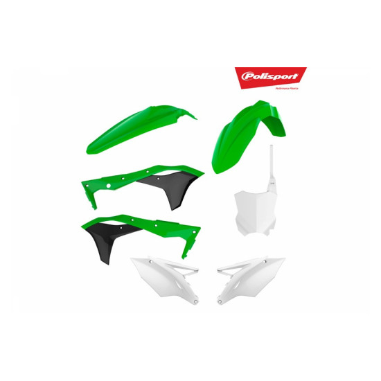 POLISPORT IŠPARDAVIMAS PLASTIKINIŲ DALIŲ RINKINYS KAWASAKI KXF 250 '17-'20 SU PRIEKINE PLOKŠTE (8665900002) SPALVA ŽALIA