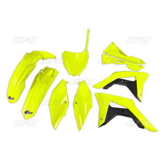 UFO PLASTIC SET HONDA CRF 250R '18-'21, CRF 450R '17-'20 WITH AIR FILTER COVERS FLUO YELLOW (HO123DFLU)