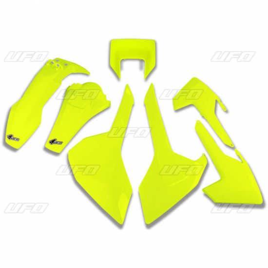 UFO PLASTIKINIS RINKINYS HUSQVARNA TX / TE / FE '17-'19 SU ŽIBINTŲ DANGTELIU, SPALVOS FLUO GELTONA (HU621DFLU)