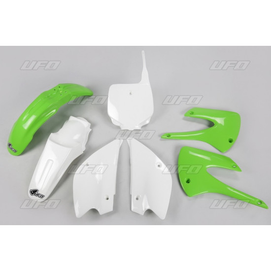 UFO PLASTIKINIŲ DALIŲ RINKINYS KAWASAKI KX 85 '01-'13, PERDIRBTAS, SPALVA, OEM '13 (ŽALIA/BALTA) (KA218KE999)