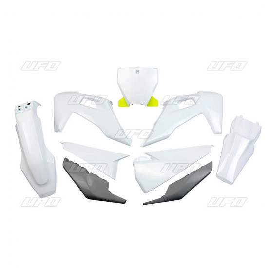 UFO PLASTIC SET HUSQVARNA TC 125 / 250 '19-'22, FC 250 / 350 / 450 '19-'22 OEM COLOR '20 (WHITE / GRAPHITE) (HU622E999X)