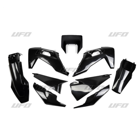 UFO PLASTIKINIS RINKINYS HUSQVARNA TE 150 / 250 / 300 '20-'23, FE 250 / 350 / 450 / 501 '20-'23 SU JUODU ŽIBINTŲ APSAUGI