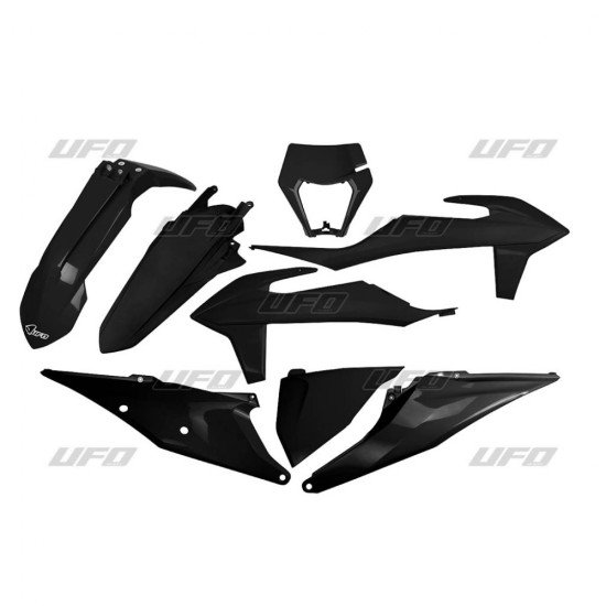UFO PLASTIC SET KTM EXC 125 '20-'21, EXC 250 / 300 TPI '20-'23, EXC-F 250 / 350 / 450 / 500 '20-'23 WITH LAMP COVER BLAC