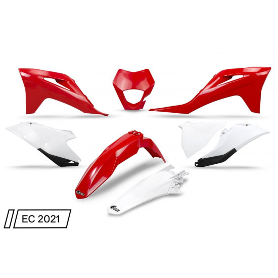 UFO PLASTIKINIS RINKINYS GAS GAS EC / EC-F 250 / 300 / 350 '21-'23 SU ŽIBINTŲ DANGTELIU, ORIGINALI SPALVA (RAUDONA / BAL