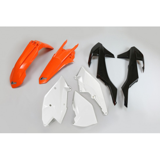 UFO KTM EXC/EXC-F TPI '17-'19 PLASTIKO RINKINYS, '18 OEM SPALVA (ORANŽINĖ/JUODA/BALTA) (KT518E999W)
