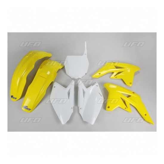 UFO PLASTIC SET SUZUKI RMZ 250 '07-'09 OEM COLOR (WHITE / YELLOW - WITH WHITE NUMBER PLATE) (SU407E999)