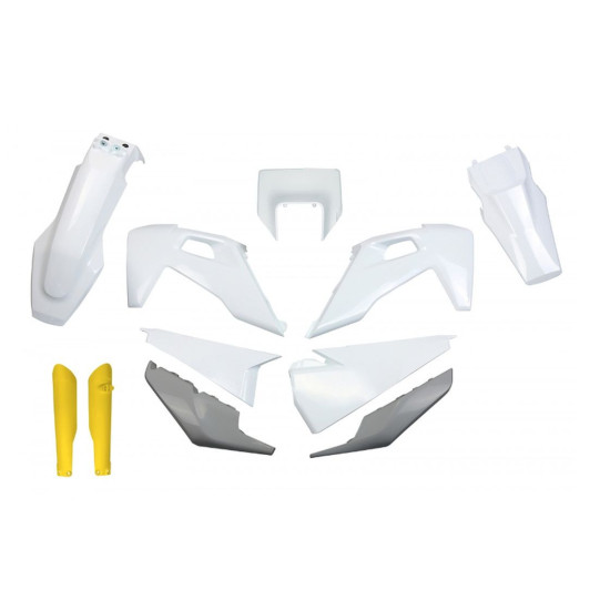 UFO PLASTIC SET (FULL KIT) WITH TELESCOPIC GUARDS (SHOCK ABSORBERS) HUSQVARNA TX / TE 125 / 150 / 250 / 300 '20-'22, FE 