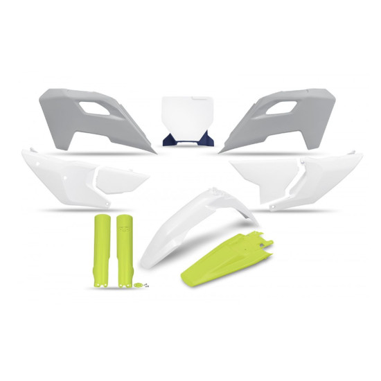 UFO PLASTIKINIS RINKINYS (PILNAS RINKINYS) SU TELESKOPINĖMIS APSAUGOMIS (AMORTIZATORIAIS) HUSQVARNA TC 125 / 250 '23-'24