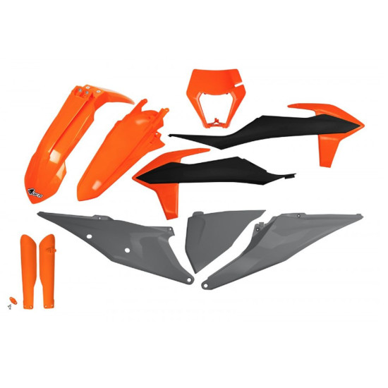 UFO PLASTIC SET (FULL KIT) WITH TELESCOPE (SHOCK ABSORBER) GUARDS KTM EXC 125 '20-'21, EXC 250 / 300 TPI '20-'23, EXC-F 