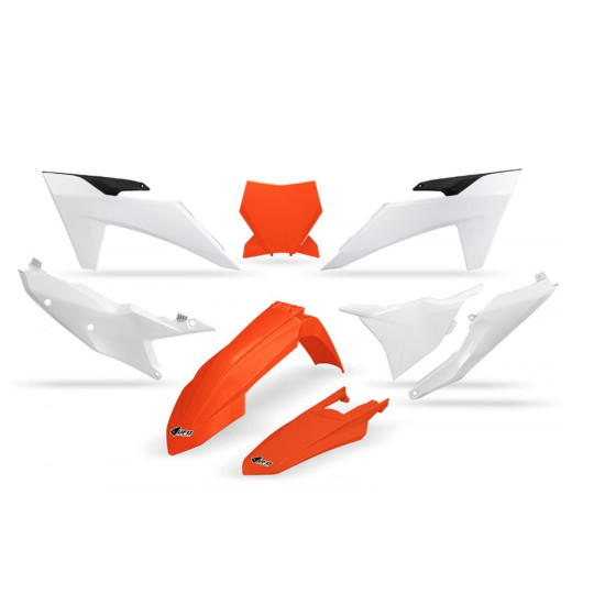 UFO PLASTIKINIS RINKINYS KTM SX 125 / 250 / 300 TBI '23-'24, SX-F 250 / 350 / 450 '23-'24 OEM SPALVA (ORANŽINĖ / BALTA)
