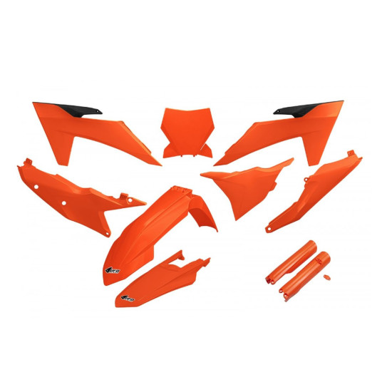 UFO PLASTIC SET (FULL KIT) WITH TELESCOPE (SHOCK ABSORBER) COVERS KTM SX 125 / 250 / 300 TBI '23-'24, SX-F 250 / 350 / 4