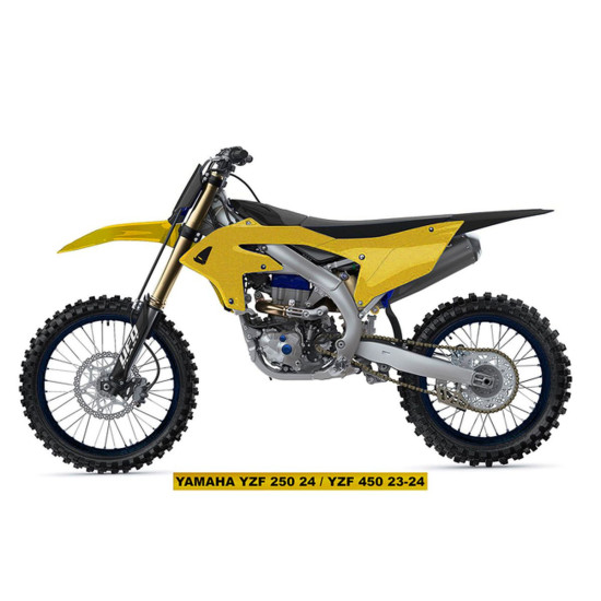 UFO PLASTIC SET (FULL KIT) WITH TELESCOPE (SHOCK ABSORBER) COVERS YAMAHA YZF 250 '24-'26, YZF 450 '23-'25 GOLD - SALE