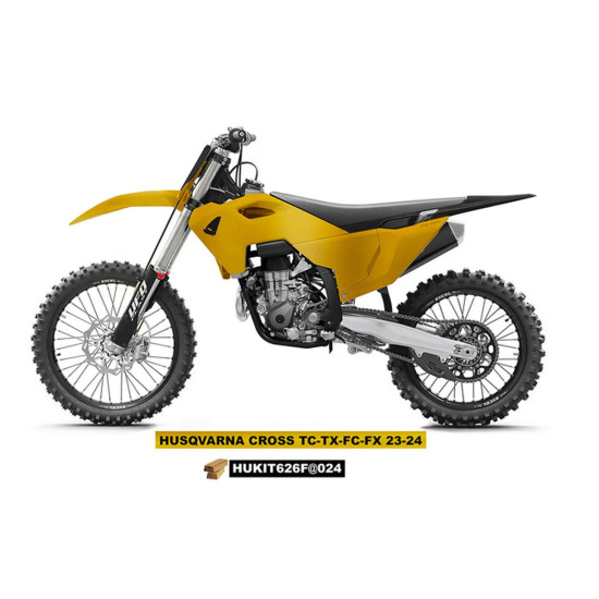 UFO PLASTIKINIS RINKINYS (PILNAS KOMPLEKTAS) SU TELESKOPINĖMIS APSAUGOMIS (AMORTIZATORIAIS) HUSQVARNA TC 125 / 250 '23-'