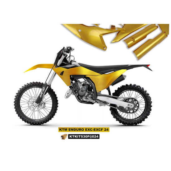 UFO PLASTIKINIS KOMPLEKTAS (PILNAS) SU TELESKOPO (AMORTIZATORIAUS) APSAUGOMIS KTM EXC 150 / 250 / 300 TBI '24-'25, EXC-F