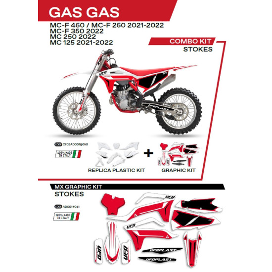 UFO PLASTIC SET GGKIT702041 PLUS STICKER SET (DECALS) GAS GAS MC 125 '21-'22 MC 250 '22 MCF 250 / 350 / 450 '21-'22 INCL