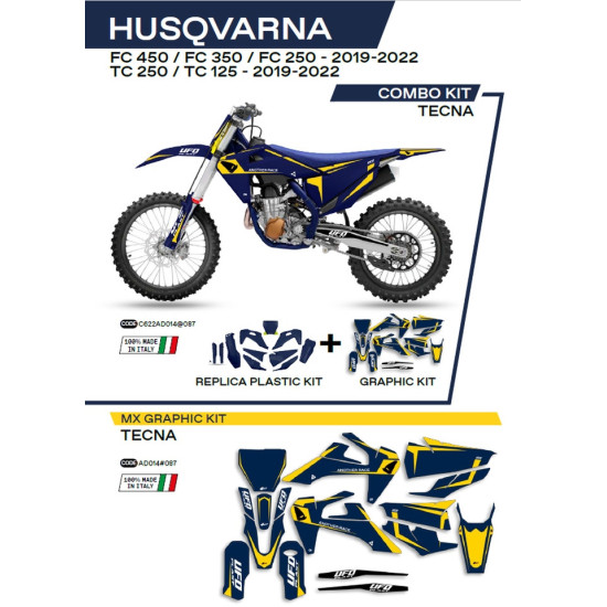 UFO PLASTIKINIS RINKINYS HUKIT622087 PLIUS LIPDUKŲ RINKINYS HUSQVARNA TC 125 / 250 '19-'22 FC 250 / 350 / 450 '19-'22 ĮS
