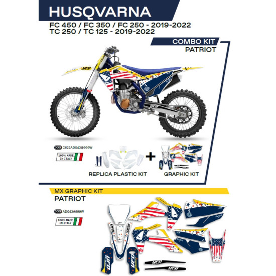 UFO PLASTIKINIS RINKINYS HUKIT622999W PLUS LIPDUKŲ RINKINYS HUSQVARNA TC 125 / 250 '19-'22 FC 250 / 350 / 450 '19-'22 ĮS
