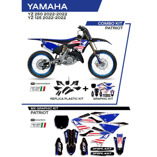 UFO PLASTIC SET YAKIT324001 PLUS DECALS (WALLPAPERS) SET YAMAHA YZ 125 / 250 '22-'26, INCLUDES FRONT NUMBER (YA04860) AN