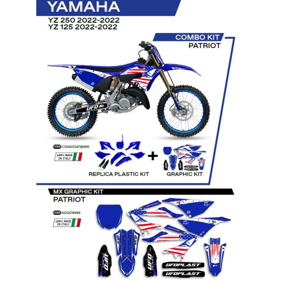 UFO PLASTIC SET YAKIT324999 PLUS STICKER SET YAMAHA YZ 125 / 250 '22 INCLUDES FRONT PLATE (YA04860) AND SHOCK ABSORBER C