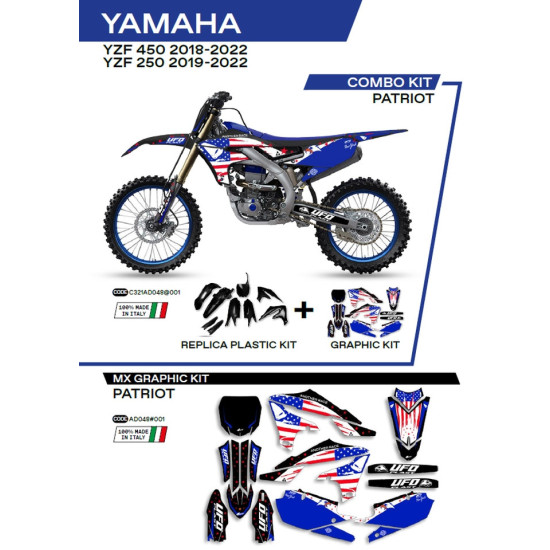 UFO PLASTIC SET YAKIT321001 PLUS DECALS (WALLPAPERS) SET YAMAHA YZF 250 '19-'22 YZF 450 '18-'22 INCLUDES FRONT PLATE (YA