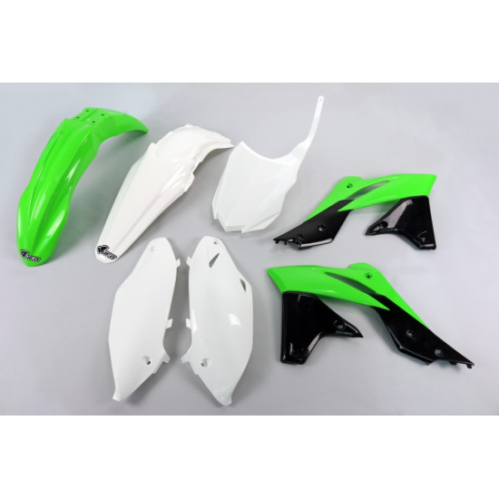 UFO PLASTIKINIŲ DALIŲ RINKINYS KAWASAKI KXF 250 '13-'16 OEM SPALVA '14-'15 (ŽALIA/BALTA/JUODA) (KA221E999)
