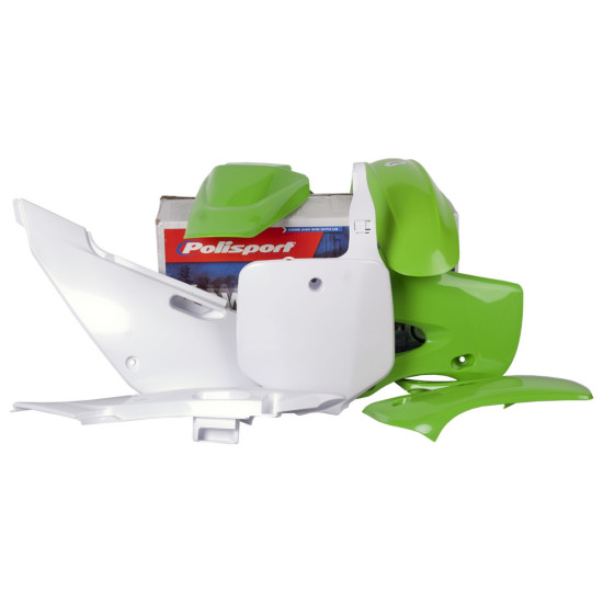 POLISPORT PLASTIKINIS KOMPLEKTAS KAWASAKI KLX 110 '02-'09 SU PRIEKINE PLOKŠTELE (8661500010) SPALVA ŽALIA BALTA OEM