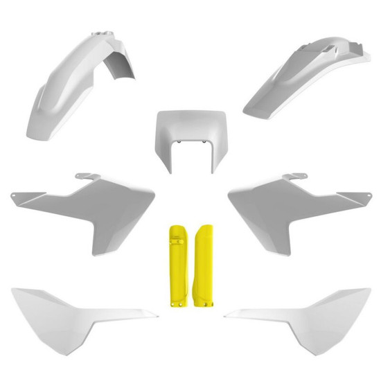 POLISPORT PLASTIC SET (FULL KIT) HUSQVARNA TE / FE TPI '17-'19 INCLUDES FRONT PLATE (8666900002) AND SHOCK ABSORBER COVE