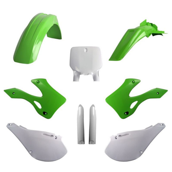 POLISPORT PLASTIC SET (FULL KIT) KAWASAKI KX 125 / 250 '99-'02 INCLUDES FRONT PLATE (8677000001) AND SHOCK ABSORBER COVE