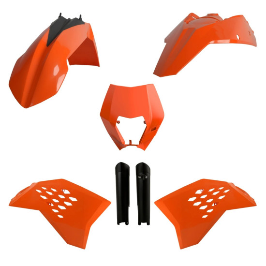 POLISPORT PLASTIC SET (FULL KIT) KTM EXC / EXC-F '08-'11 INCLUDES FRONT PLATE (8666700001) AND SHOCK ABSORBER COVERS (83