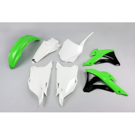 UFO PLASTIKINIŲ DALIŲ RINKINYS KAWASAKI KX 85 '14-'21, KX 100 '14-'21, OEM SPALVA '14-'15 (ŽALIA / BALTA / JUODA)