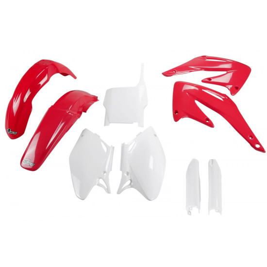 UFO PLASTIKINIS RINKINYS (PILNAS KOMPLEKTAS) SU TELESKOPINIAIS (AMORTIZATORIAIS) DANGTELIAIS HONDA CRF 450 R '04 OEM SPA
