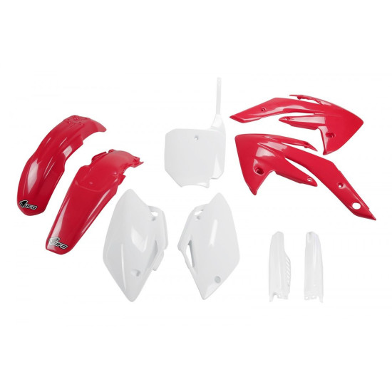 UFO PLASTIKINIS RINKINYS (PILNAS KOMPLEKTAS) SU TELESKOPU (AMORTIZATORIUMI) DANGTELIAIS HONDA CRF 150 '07-'26, ORIGINALI