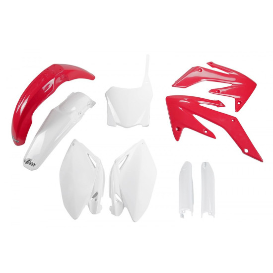 UFO PLASTIKINIS KOMPLEKTAS (PILNAS KOMPLEKTAS) SU RĖMO DANGTELIAIS (AMORTIZATORIAI) HONDA CRF 250R '08-09, OEM SPALVA '0