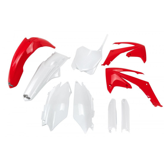 UFO PLASTIKINIS RINKINYS (PILNAS KOMPLEKTAS) SU TELESKOPINĖMIS (AMORTIZATORIAIS) APSAUGOMIS HONDA CRF 250R '11-'13, CRF 
