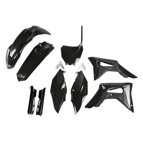 UFO PLASTIC SET (FULL KIT) WITH TELESCOPE (SHOCK ABSORBER) COVERS HONDA CRF 250R '18-'21, CRF 450R '17-'20 BLACK (HO119E