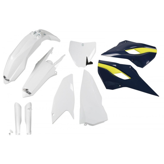 UFO PLASTIKINIS RINKINYS (PILNAS KOMPLEKTAS) SU TELESKOPU (AMORTIZATORIUMI) DANGTELIAIS HUSQVARNA TC 250 '16, ORIGINALI 