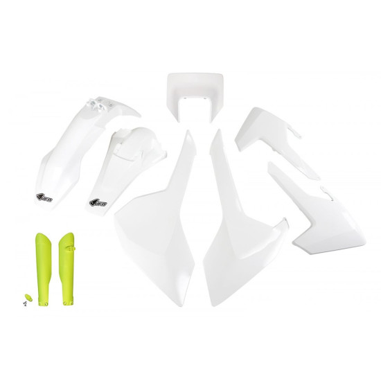 UFO PLASTIC SET (FULL KIT) WITH TELESCOPIC GUARDS (SHOCK ABSORBERS) HUSQVARNA TX / TE / FE '17-'19 WITH LAMP COVER OEM C