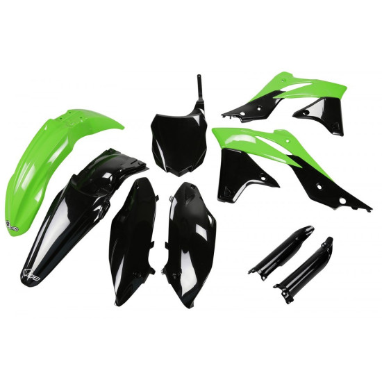 UFO PLASTIKINIS RINKINYS (PILNAS RINKINYS) SU SVIRTIMIAIS DANGTELIAIS KAWASAKI KXF 250 '13-'16, ORIGINALI SPALVA '13, (Ž