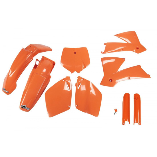 UFO PLASTIKINIS RINKINYS (PILNAS KOMPLEKTAS) SU TELESKOPINIU (AMORTIZATORIUMI) DANGTELIAIS KTM SX-SXF '01-'02 ORANŽINIS 