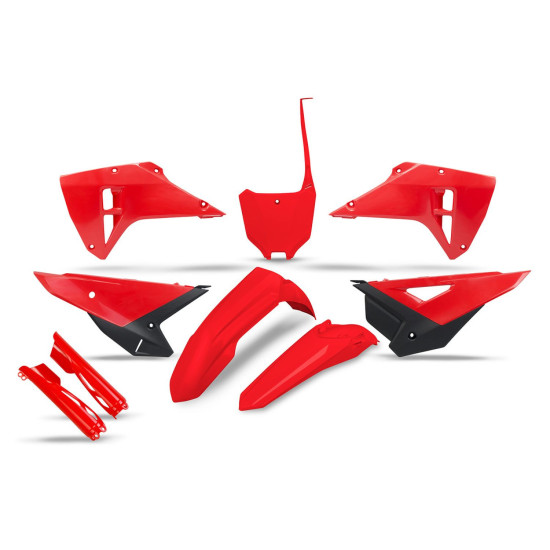 UFO 2026/03 PLASTIC SET (FULL KIT) WITH TELESCOPE (SHOCK ABSORBER) COVERS HONDA CRF 250/450 RX '25-'26 COLOR OEM RED/BLA
