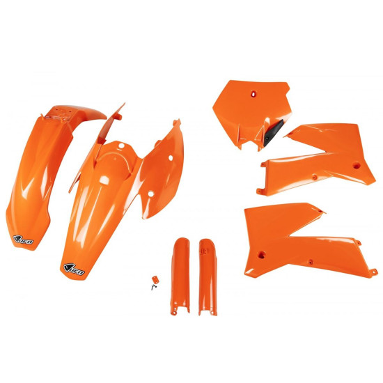 UFO PLASTIKINIS RINKINYS (PILNAS KOMPLEKTAS) SU TELESKOPU (AMORTIZATORIUMI) DANGTELIAIS KTM SX '05-'06, EXC '05-'07 ORAN