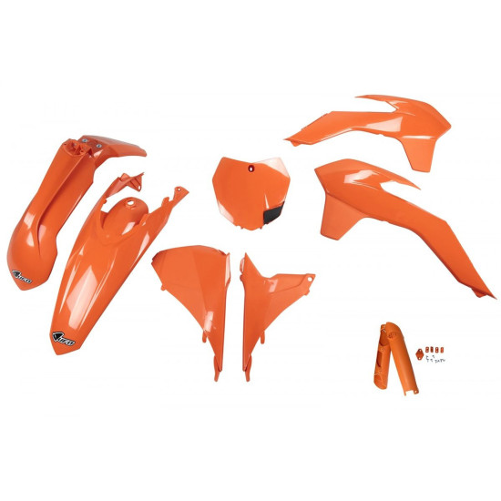 UFO PLASTIC SET (FULL KIT) WITH TELESCOPE (SHOCK ABSORBER) GUARDS KTM SX / SXF '13-'15, SX 250 '16, ORANGE