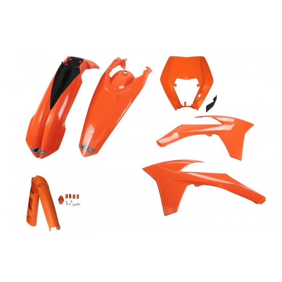 UFO PLASTIC SET (FULL KIT) WITH TELESCOPE (SHOCK ABSORBER) COVERS KTM EXC / EXC-F '12-'13 ORANGE (KT521E127)