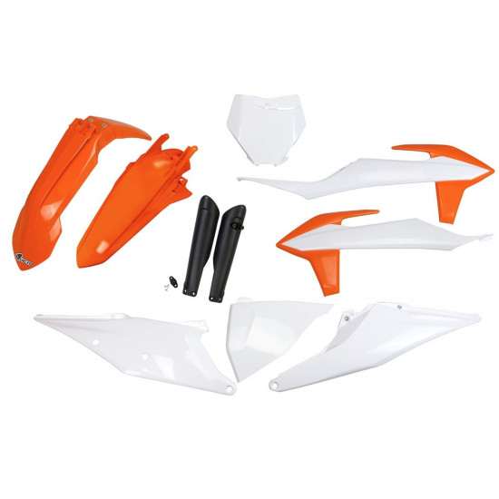 UFO PLASTIKINIS RINKINYS (PILNAS KOMPLEKTAS) SU TELESKOPO (AMORTIZATORIAUS) APSAUGOMIS KTM SX 125 / 150 / 250 '19-'22, S