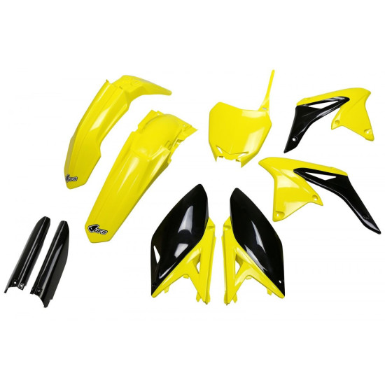 UFO PLASTIKINIS KOMPLEKTAS (PILNAS) SU TELESKOPINIU (AMORTIZATORIUMI) DANGTELIAIS SUZUKI RMZ 250 '10-'18 OEM SPALVA '17 