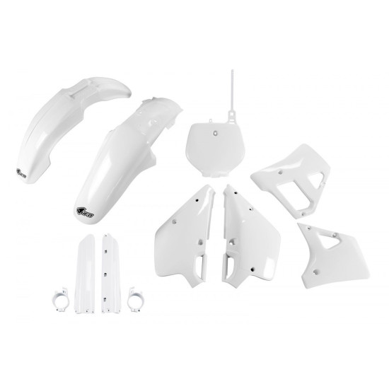UFO PLASTIC SET (FULL KIT) WITH TELESCOPE (SHOCK) COVERS YAMAHA YZ 125 '92 OEM COLOR (WHITE) (YA296E999)