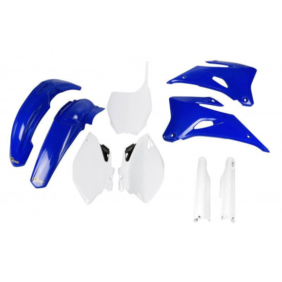 UFO PLASTIC SET (FULL KIT) WITH TELESCOPE (SHOCK) COVERS YAMAHA YZF 250 '06-'09, YZF 450 '06-'09 OEM COLOR (WHITE / BLUE