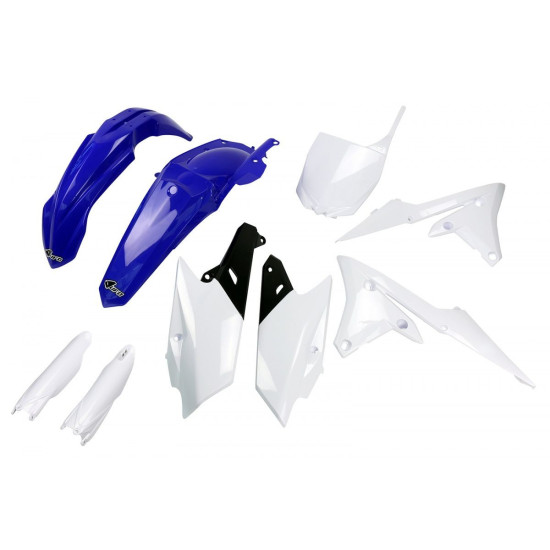 UFO PLASTIC SET (FULL KIT) WITH TELESCOPE (SHOCK) COVERS YAMAHA YZF 250 '14-'18, YZF 450 '14-'17 OEM COLOR (BLUE / WHITE