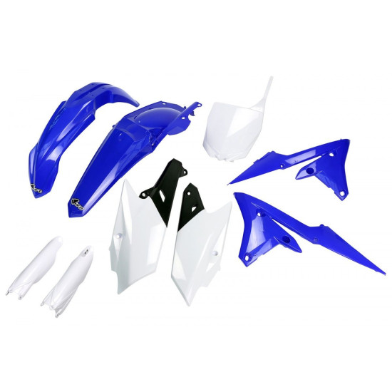 UFO PLASTIC SET (FULL KIT) WITH TELESCOPE (SHOCK) COVERS YAMAHA YZF 250 '14-'18, YZF 450 '14-'17 OEM COLOR '18 (BLUE / W